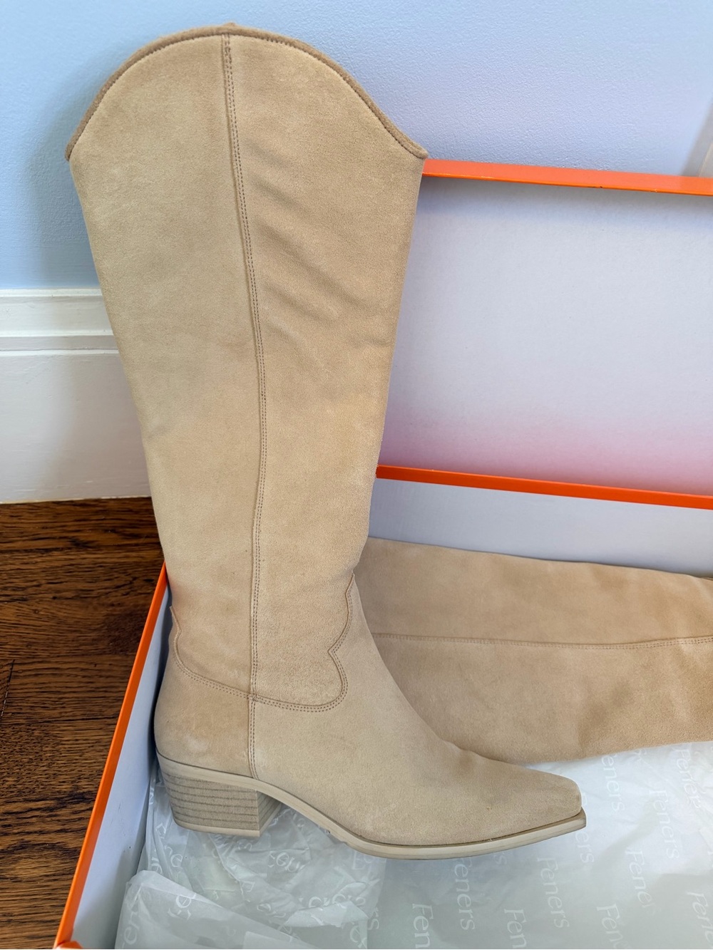 Women’s Knee-High Suede Boot in Beige